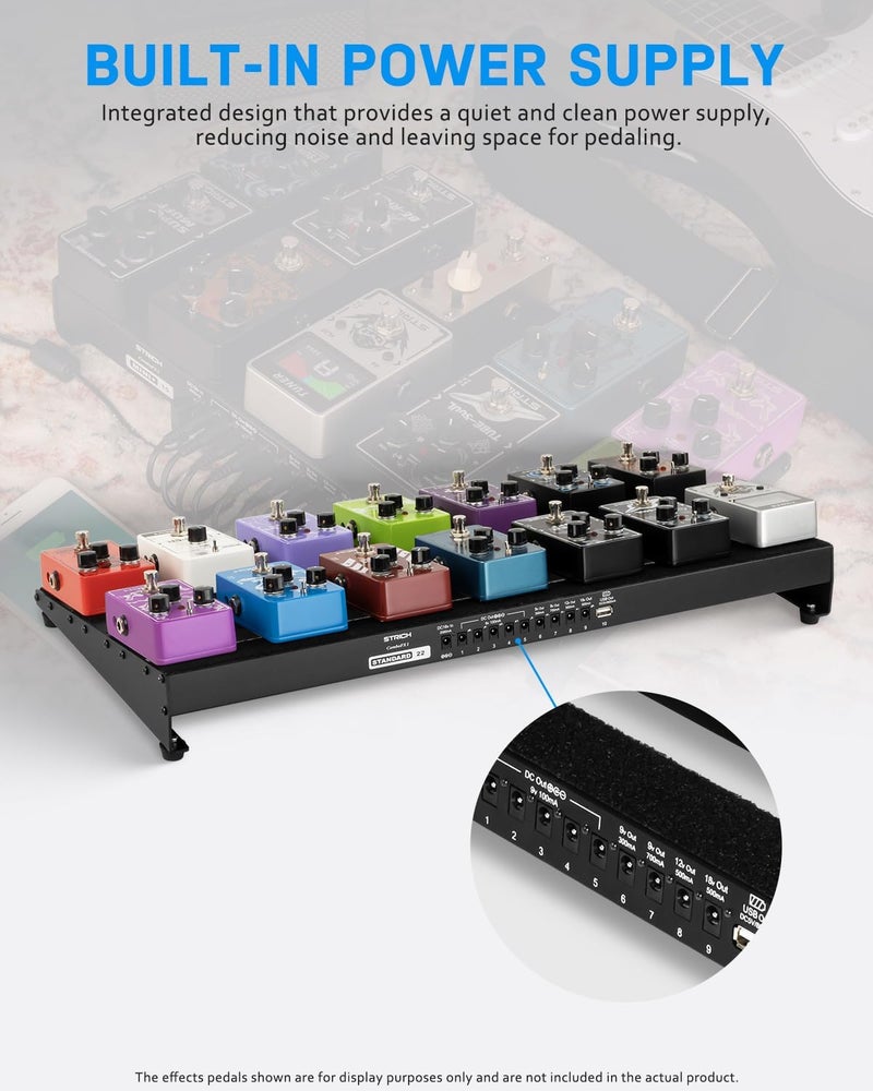 STRICH Guitar Pedal Board with Built-in Power Supply, Pedal Board 22 x 11" Lightweight 3.31lb Aluminum Alloy, PedalBoard with Pedal Cables, Bag, Hook Loop Strips PB-S22 - Image 2